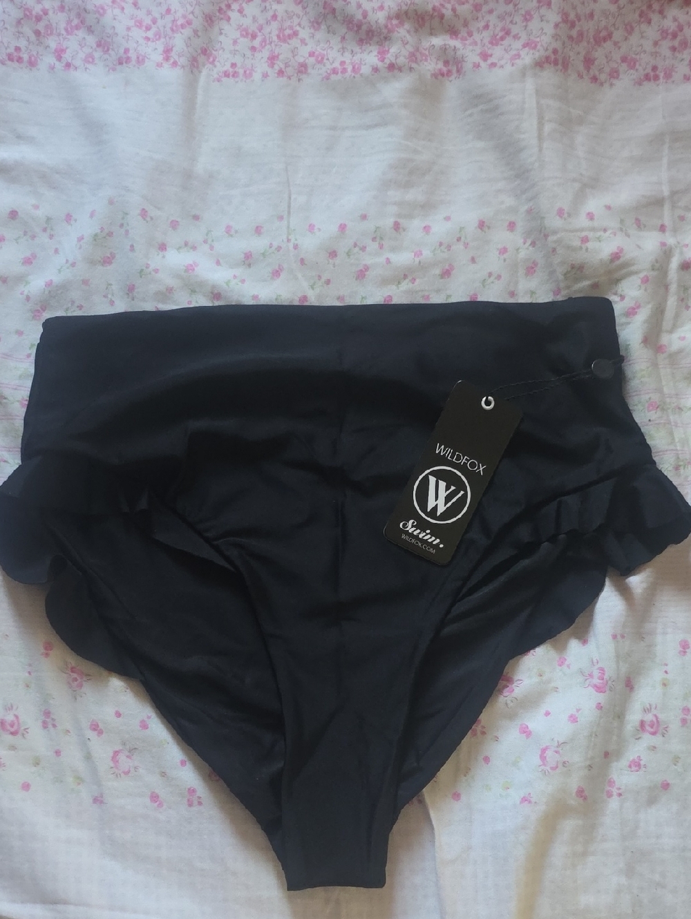 Wildfox Black High-Waist Bikini Bottoms with Scalloped Sides